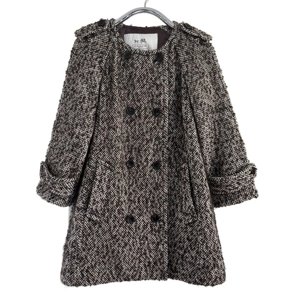 Coach Women's Brown Wool Tweed Double Breasted Button Front Coat Size S/P‎